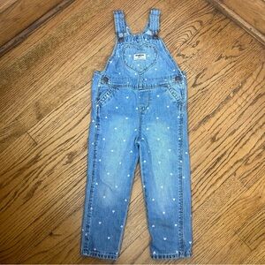 OSHKOSH Heart Print Denim Bib Overalls Front Heart Pocket Girls Size 3T